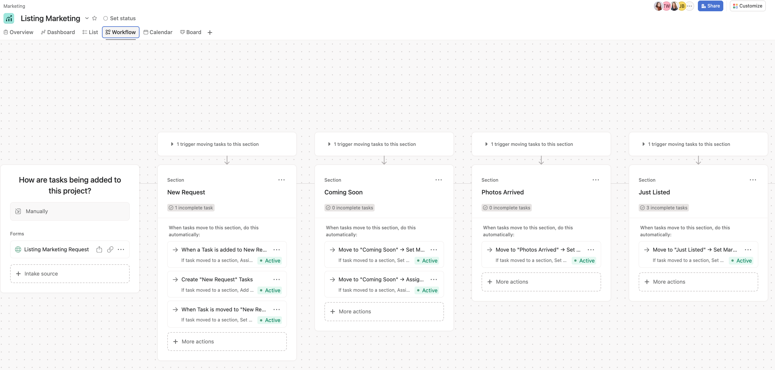 Workflow automations for listing updates