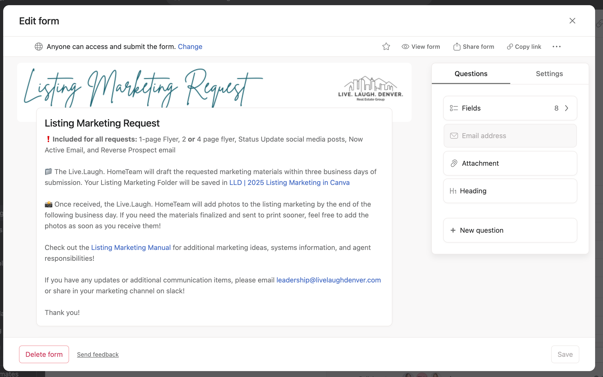 Marketing funnel intake form workflow