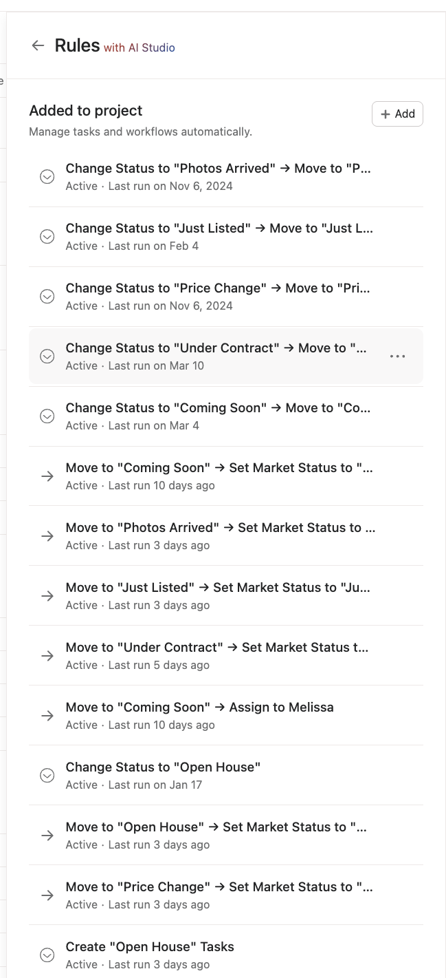 Listing stages and deliverables view