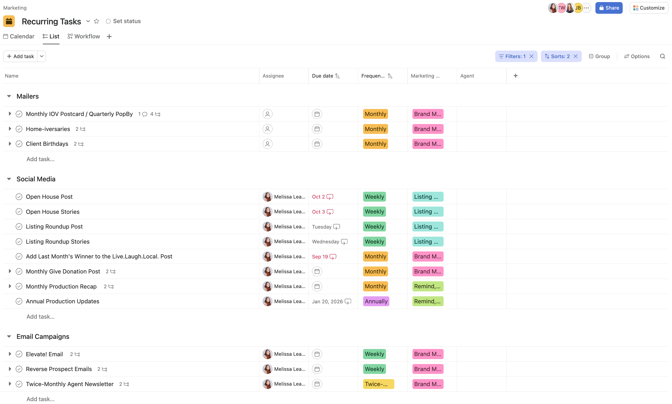 Recurring tasks automation board